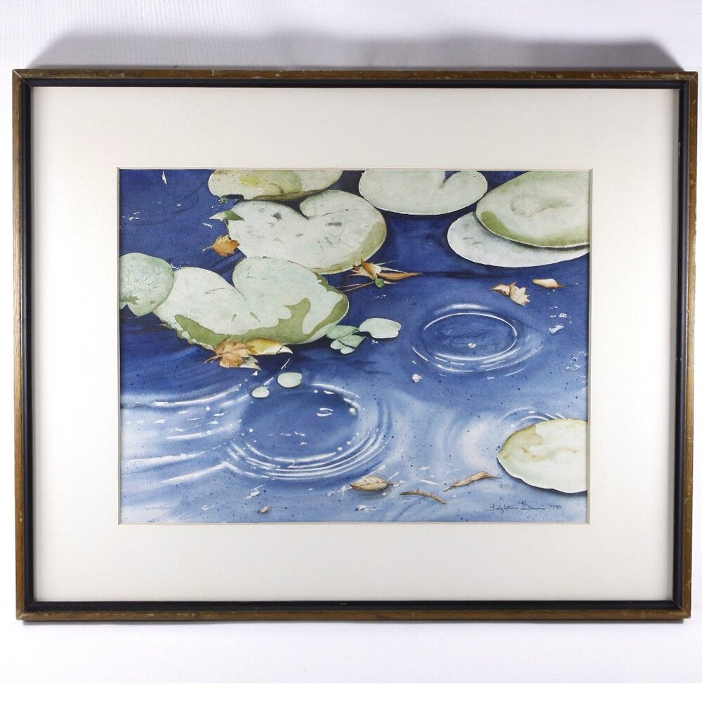 1975 Leighton Davis original watercolour painting of water lilies / The water
